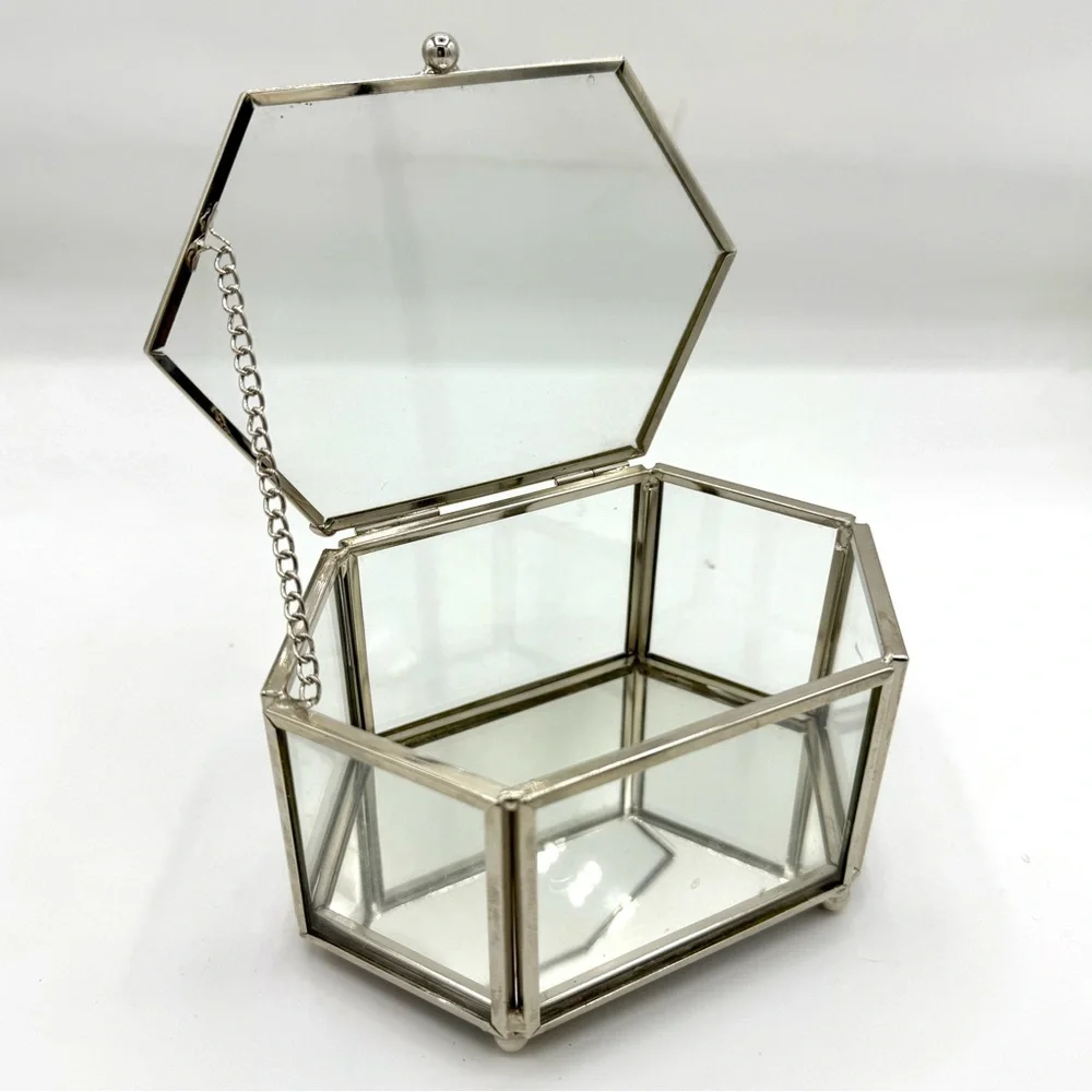 Hexagonal Glass and Silver Jewelry Box Organizer